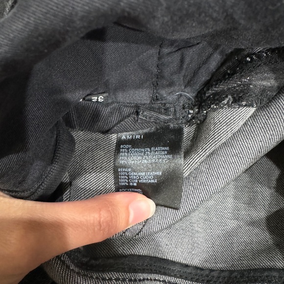 Amiri Mens Gray Distressed Leather Slasher Denim - Picture 5 of 5